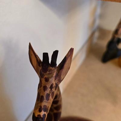 Amber Glass Vase, Hand-Carved Giraffe, and Safari Fun Decor Lot