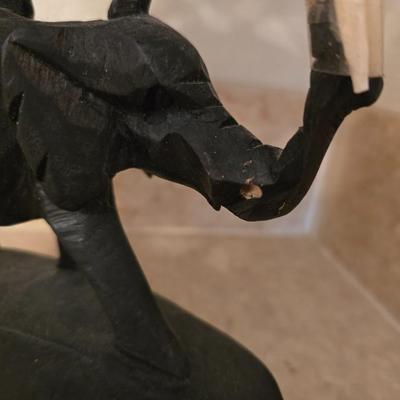 African Safari Decor Lot – Hand-Carved Animal Totem, Tribal Vase & Orange Glass votive holder