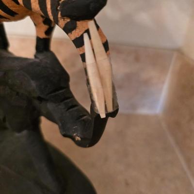 African Safari Decor Lot – Hand-Carved Animal Totem, Tribal Vase & Orange Glass votive holder