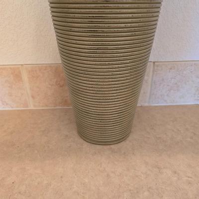 Pottery Decor Lot – Tall Textured Vase with Faux Grass & Glazed Pitcher