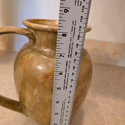 Pottery Decor Lot – Tall Textured Vase with Faux Grass & Glazed Pitcher