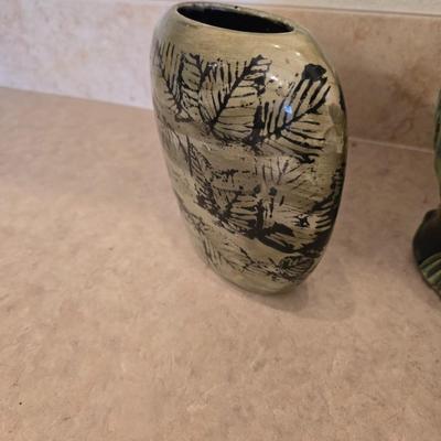 Handcrafted Pottery Vase Lot – Leaf Print & Sculpted Glaze Designs
