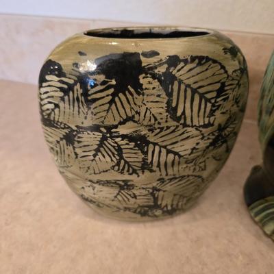 Handcrafted Pottery Vase Lot – Leaf Print & Sculpted Glaze Designs