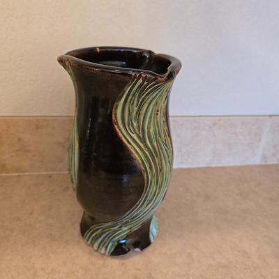 Handcrafted Pottery Vase Lot – Leaf Print & Sculpted Glaze Designs