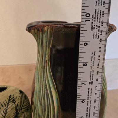 Handcrafted Pottery Vase Lot – Leaf Print & Sculpted Glaze Designs