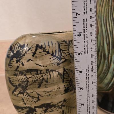 Handcrafted Pottery Vase Lot – Leaf Print & Sculpted Glaze Designs