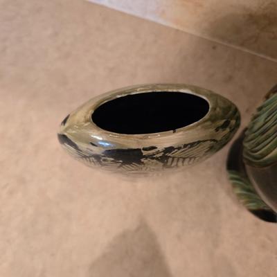 Handcrafted Pottery Vase Lot – Leaf Print & Sculpted Glaze Designs