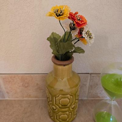 Eclectic Decor Lot – Ceramic Vase, LED Candle, Sand Timer & More