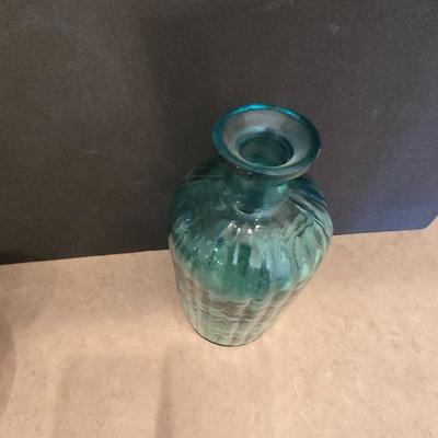 Art Glass Decor Lot – Murano-Style Swirl Dish & Ribbed Aqua Glass Bottle