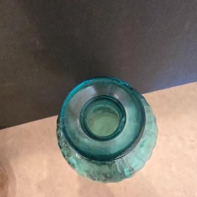 Art Glass Decor Lot – Murano-Style Swirl Dish & Ribbed Aqua Glass Bottle