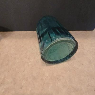 Art Glass Decor Lot – Murano-Style Swirl Dish & Ribbed Aqua Glass Bottle