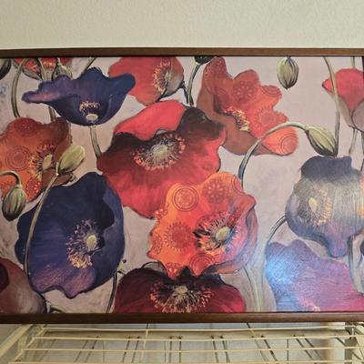 Framed Poppy Wall Art Print with Glass Vase & Faux Flower Accent