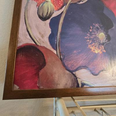 Framed Poppy Wall Art Print with Glass Vase & Faux Flower Accent