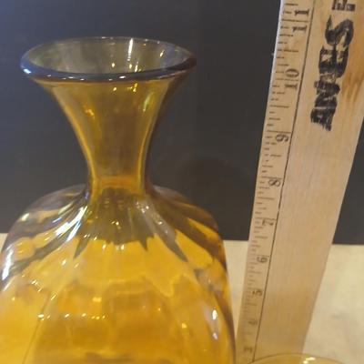 Mid-Century Amber Glass Decor – Sculptural Vase & Asymmetrical Bowl