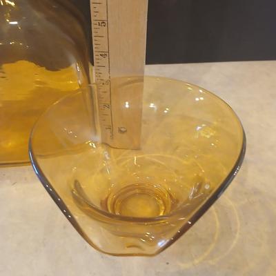 Mid-Century Amber Glass Decor – Sculptural Vase & Asymmetrical Bowl