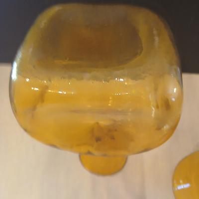 Mid-Century Amber Glass Decor – Sculptural Vase & Asymmetrical Bowl