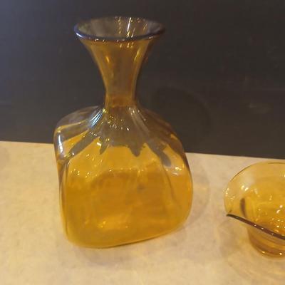 Mid-Century Amber Glass Decor – Sculptural Vase & Asymmetrical Bowl