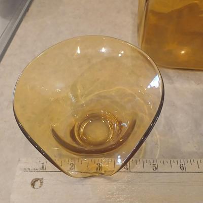 Mid-Century Amber Glass Decor – Sculptural Vase & Asymmetrical Bowl