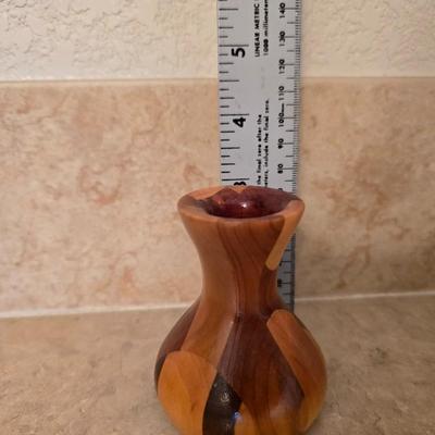 Safari-Inspired Decor Lot – Carved Giraffe, Framed Palm Print & Wooden Accent Vase