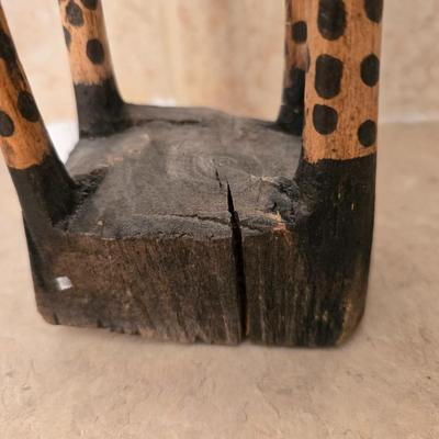 Safari-Inspired Decor Lot – Carved Giraffe, Framed Palm Print & Wooden Accent Vase