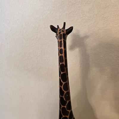 Safari-Inspired Decor Lot – Carved Giraffe, Framed Palm Print & Wooden Accent Vase