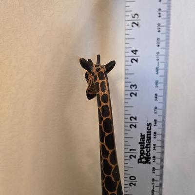 Safari-Inspired Decor Lot – Carved Giraffe, Framed Palm Print & Wooden Accent Vase