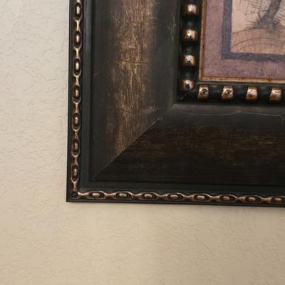 Safari-Inspired Decor Lot – Carved Giraffe, Framed Palm Print & Wooden Accent Vase