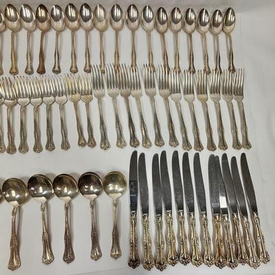 Sale Photo Thumbnail #58: Serving sets for 12,  except missing 1 soup spoon and there are many extra teaspoons and some ice teaspoons.