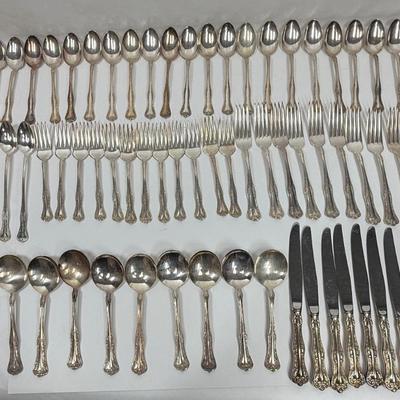 Sale Photo Thumbnail #55: Serving sets for 12,  except missing 1 soup spoon and there are many extra teaspoons and some ice teaspoons.