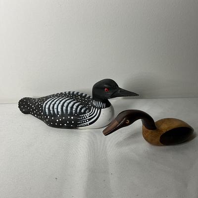 Wood Carved Loon and Canadian Goose