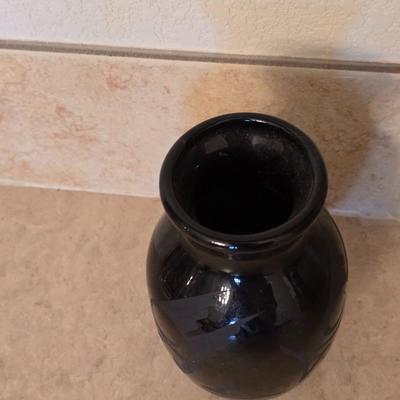 Southwest & Wildlife Decor Set – Black Etched Pottery, wooden Carved Eagle & Framed Print