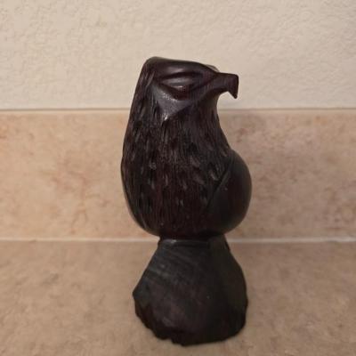 Southwest & Wildlife Decor Set – Black Etched Pottery, wooden Carved Eagle & Framed Print