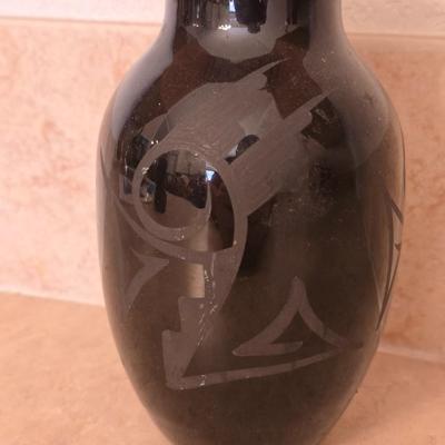 Southwest & Wildlife Decor Set – Black Etched Pottery, wooden Carved Eagle & Framed Print