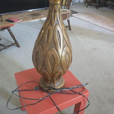 Large Ceramic Table Lamp with Pleated Shade & Small Orange Accent Table