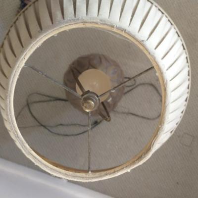 Large Ceramic Table Lamp with Pleated Shade & Small Orange Accent Table