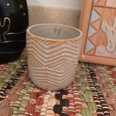 Southwest Decor Bundle – Cactus Art, Pottery, Succulent Planter & Woven Mats