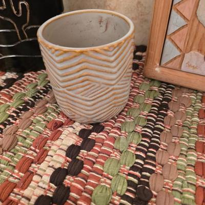 Southwest Decor Bundle – Cactus Art, Pottery, Succulent Planter & Woven Mats