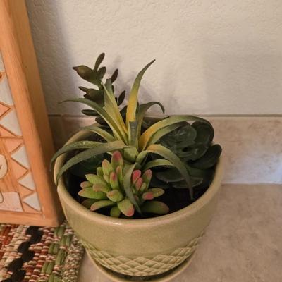 Southwest Decor Bundle – Cactus Art, Pottery, Succulent Planter & Woven Mats