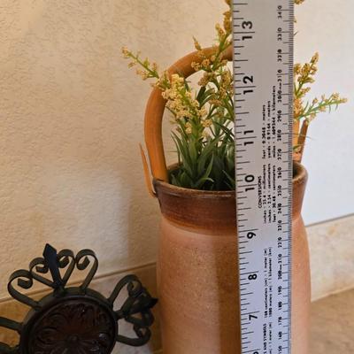 Neutral Rustic Decor Set – Pottery Vase, Clock, Candle, & Table Linens