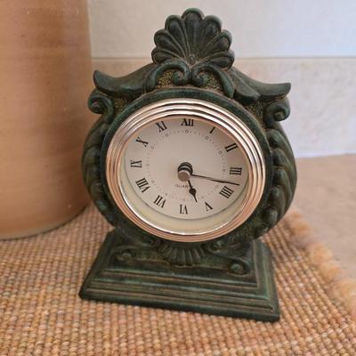 Neutral Rustic Decor Set – Pottery Vase, Clock, Candle, & Table Linens