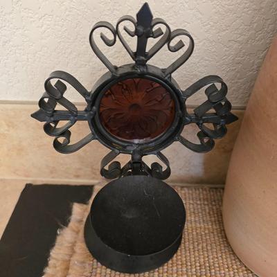 Neutral Rustic Decor Set – Pottery Vase, Clock, Candle, & Table Linens