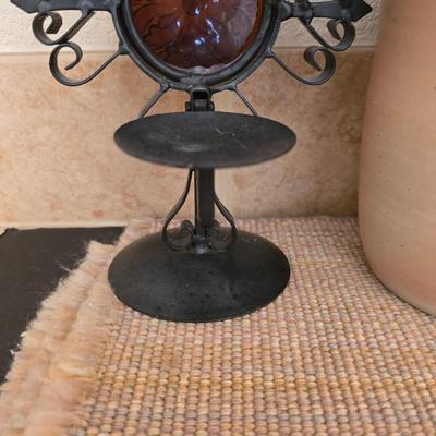 Neutral Rustic Decor Set – Pottery Vase, Clock, Candle, & Table Linens