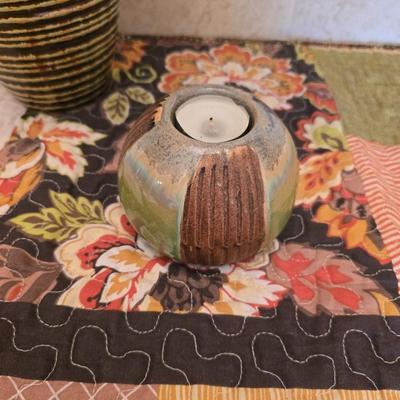 Pottery Vase & Candle Holder – Autumn Decor Trio