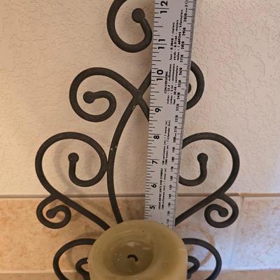 Decorative metal framed Mirror & Candle Holder Set with Wrought Iron Accents