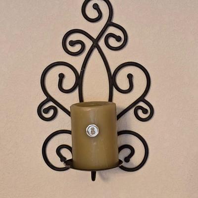 Decorative metal framed Mirror & Candle Holder Set with Wrought Iron Accents