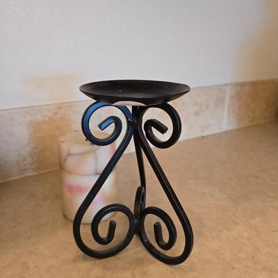 Decorative metal framed Mirror & Candle Holder Set with Wrought Iron Accents