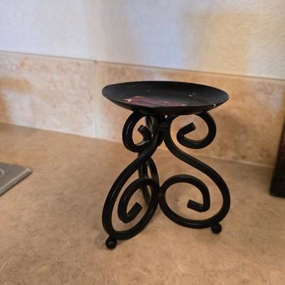 Decorative metal framed Mirror & Candle Holder Set with Wrought Iron Accents