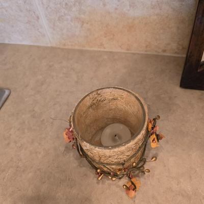 Decorative metal framed Mirror & Candle Holder Set with Wrought Iron Accents