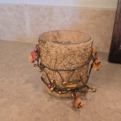 Decorative metal framed Mirror & Candle Holder Set with Wrought Iron Accents