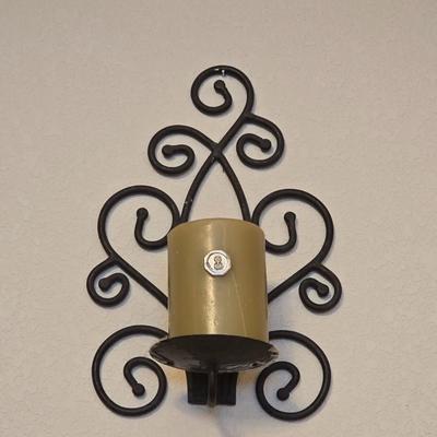 Decorative metal framed Mirror & Candle Holder Set with Wrought Iron Accents